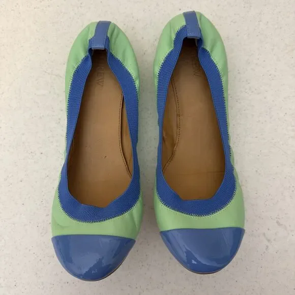 J.Crew Ballet Flat Shoes Womens Size 10 Green Blue Leather Round Toe Slip On - Picture 2 of 16